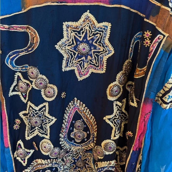 Embellished Blue and Black Women's Dress - Picture 3 of 9